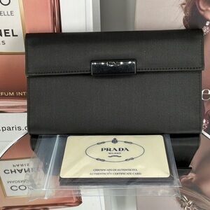Prada Elegant Black Borsa In Tessuto Wallet in Rare Satin with Original COA